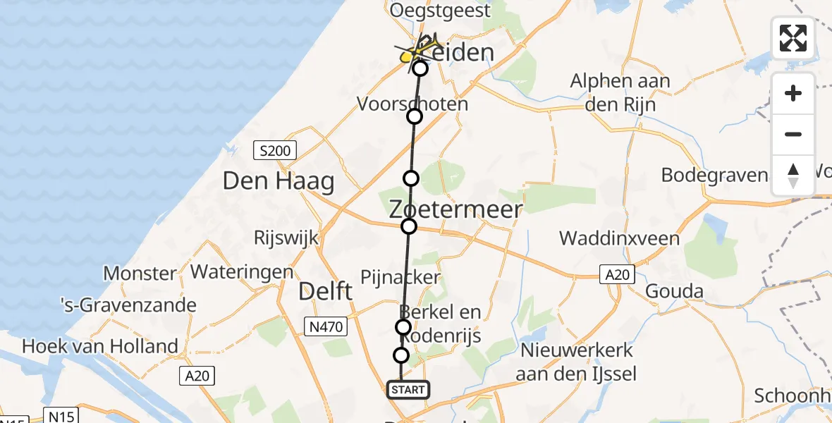 Routekaart van de vlucht: Lifeliner 2 naar Leiden, Travertijnpad