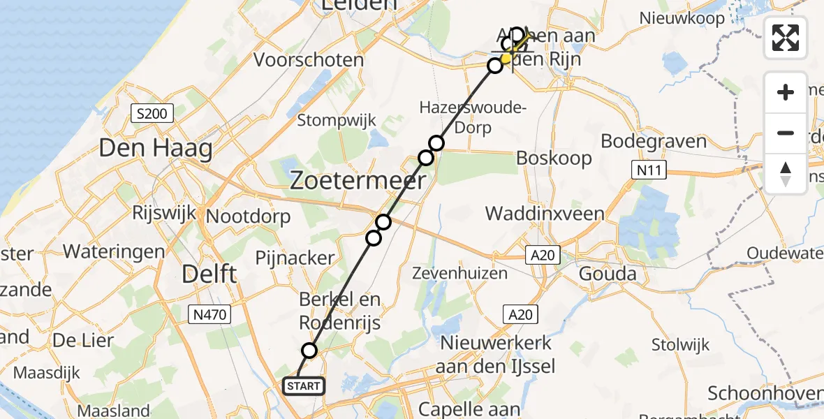 Routekaart van de vlucht: Lifeliner 2 naar Alphen aan den Rijn, Brandenburgbaan