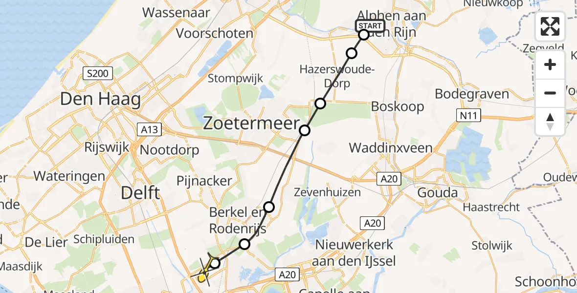 Routekaart van de vlucht: Lifeliner 2 naar Rotterdam The Hague Airport, Maatschapslaan