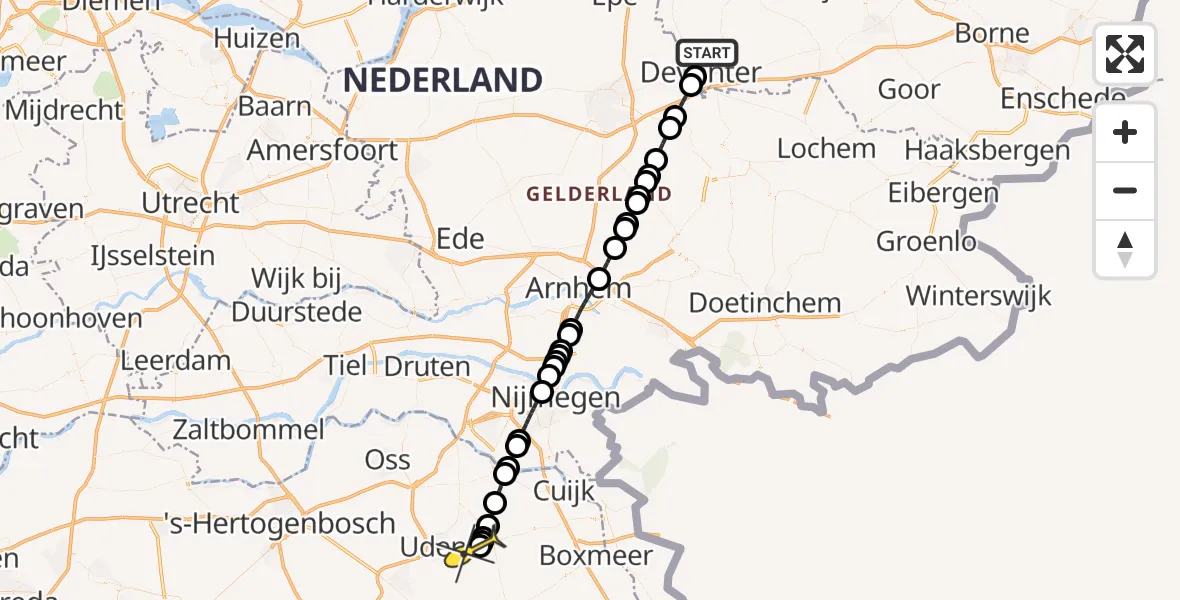 Routekaart van de vlucht: Lifeliner 3 naar Vliegbasis Volkel, Meiboomstraat