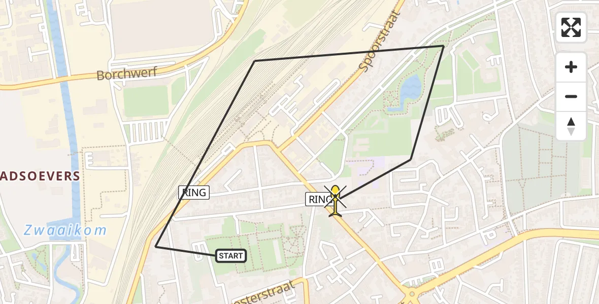 Routekaart van de vlucht: Lifeliner 2 naar Roosendaal, Parklaan