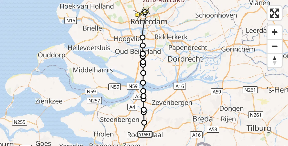 Routekaart van de vlucht: Lifeliner 2 naar Rotterdam The Hague Airport, Potendreef