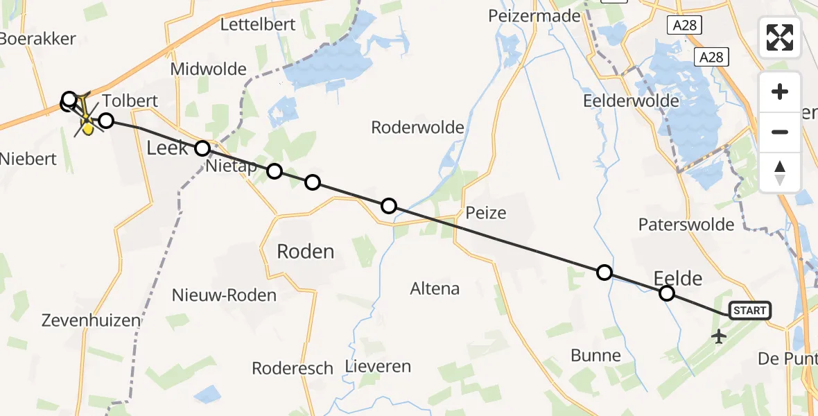Routekaart van de vlucht: Lifeliner 4 naar Tolbert, Eskampenweg