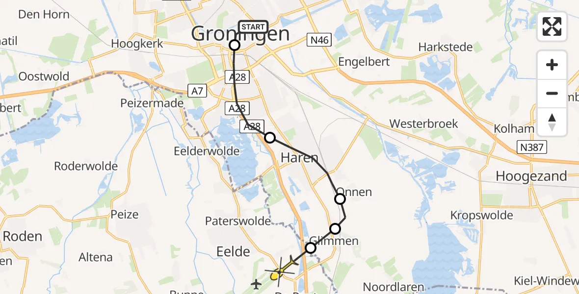Routekaart van de vlucht: Lifeliner 4 naar Groningen Airport Eelde, Gedempte Zuiderdiep
