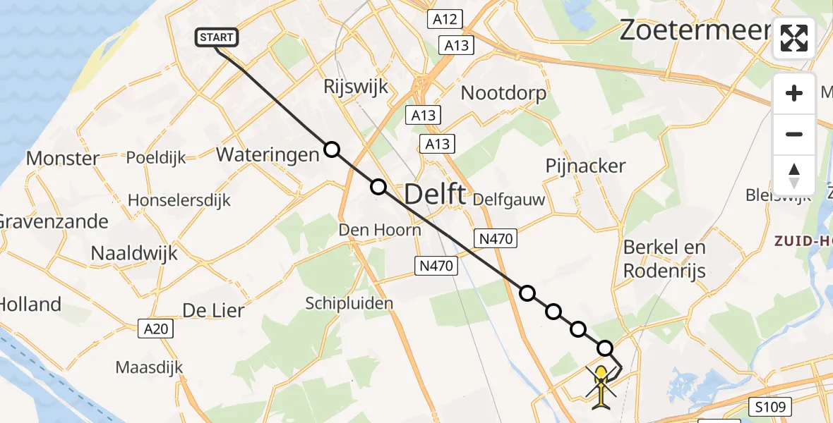 Routekaart van de vlucht: Lifeliner 2 naar Rotterdam The Hague Airport, Doctor C. Hofstede de Grootstraat