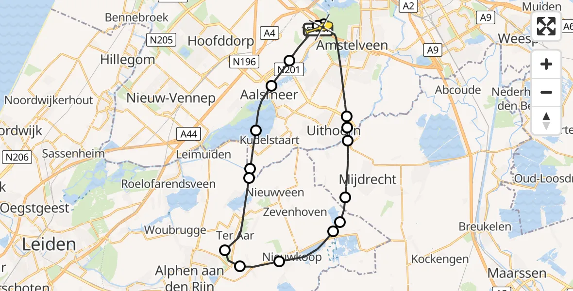 Routekaart van de vlucht: Politieheli naar Schiphol, Westerkimweg