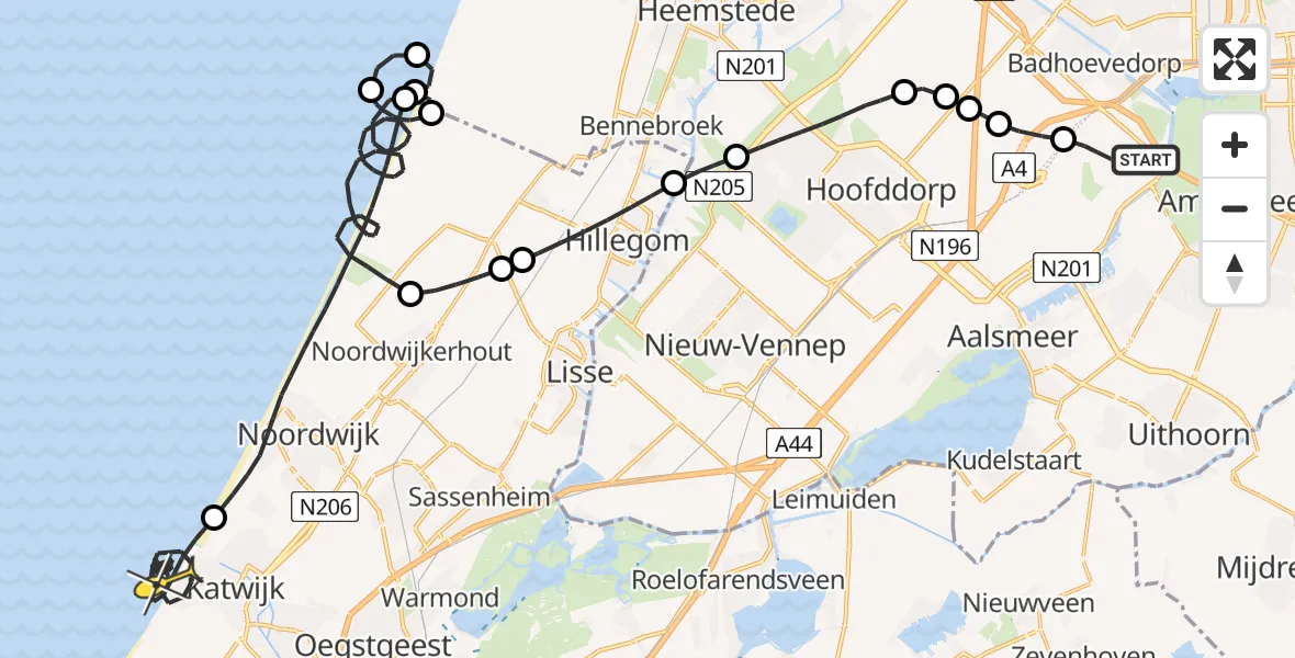 Routekaart van de vlucht: Politiehelikopter naar Katwijk, Loevesteinse Randweg