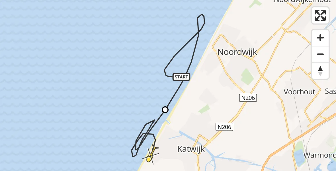 Routekaart van de vlucht: Kustwachthelikopter naar Katwijk, Strandafrit 41-43