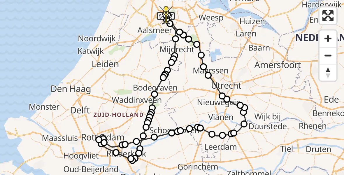 Routekaart van de vlucht: Politieheli naar Schiphol, Amsterdam-Bataviaweg