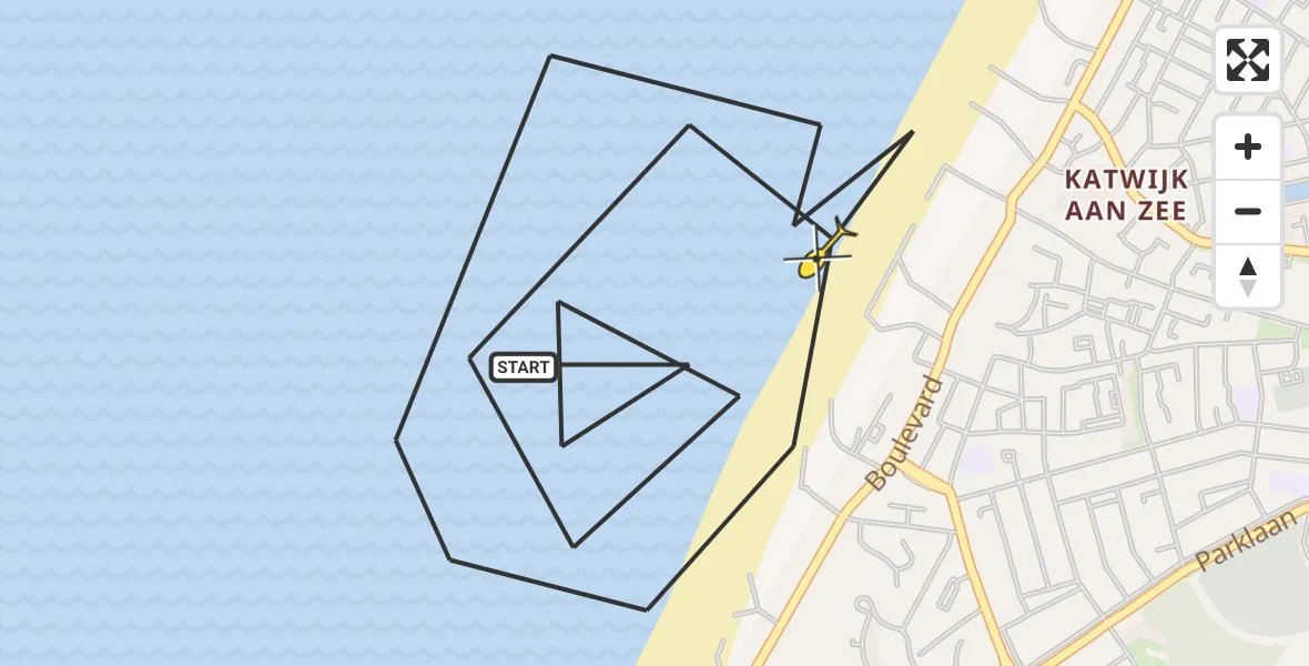 Routekaart van de vlucht: Politiehelikopter naar Katwijk, Boulevard Zeezijde