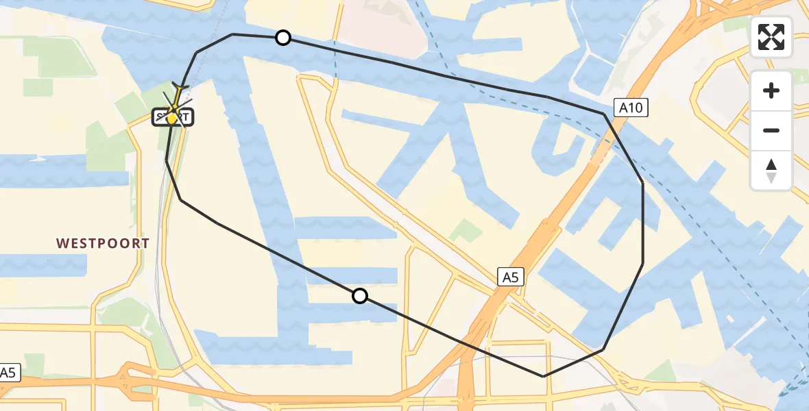Routekaart van de vlucht: Lifeliner 1 naar Amsterdam Heliport, Maltaweg