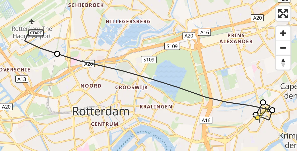 Routekaart van de vlucht: Lifeliner 2 naar Capelle aan den IJssel, Van der Duijn van Maasdamweg