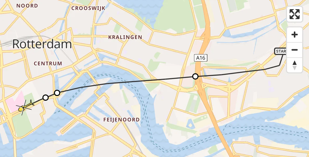 Routekaart van de vlucht: Lifeliner 2 naar Erasmus MC, Desertosingel