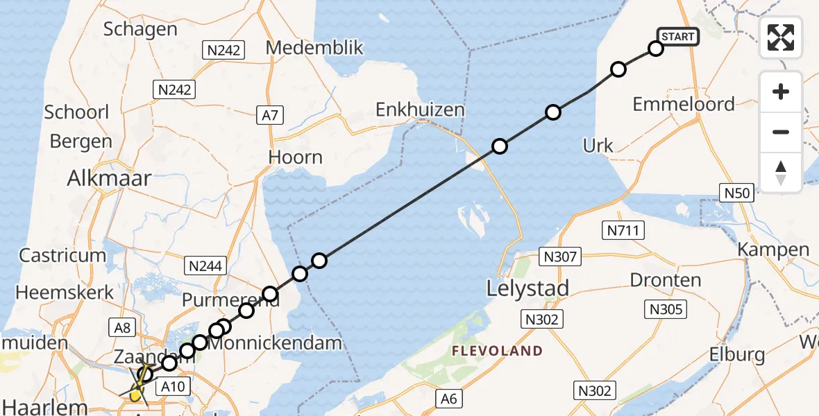 Routekaart van de vlucht: Lifeliner 1 naar Amsterdam Heliport, Polentocht