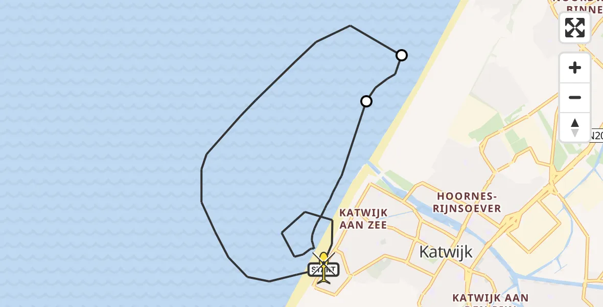 Routekaart van de vlucht: Kustwachthelikopter naar Katwijk, Boulevard Zeezijde