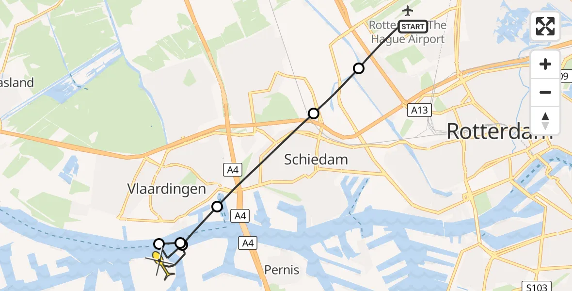 Routekaart van de vlucht: Lifeliner 2 naar Vondelingenplaat, Vliegveldweg