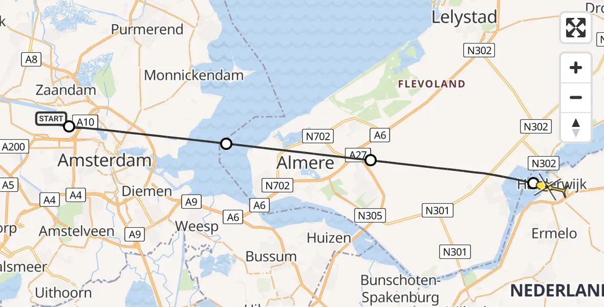Routekaart van de vlucht: Lifeliner 1 naar Harderwijk, Westhaven