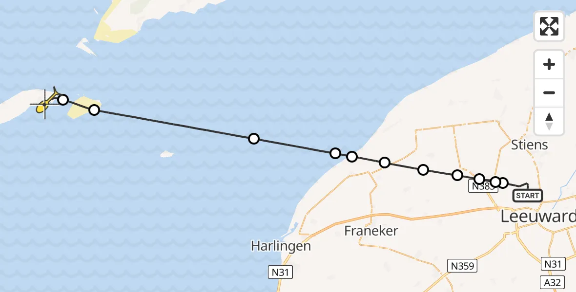 Routekaart van de vlucht: Ambulanceheli naar Vlieland Heliport, Keegsdijkje