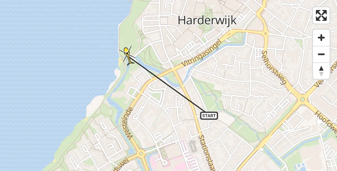 Routekaart van de vlucht: Lifeliner 1 naar Harderwijk, Zeepad