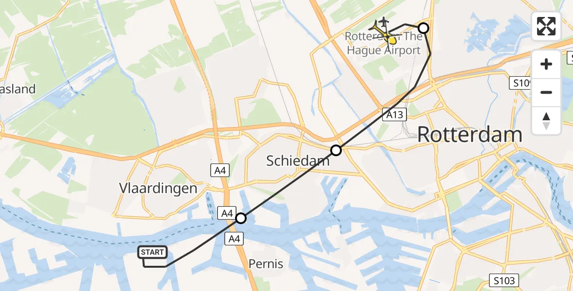 Routekaart van de vlucht: Lifeliner 2 naar Rotterdam The Hague Airport, Weg 10A