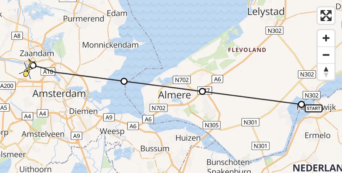 Routekaart van de vlucht: Lifeliner 1 naar Amsterdam Heliport, Knarland