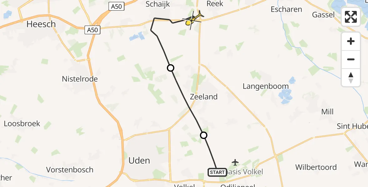 Routekaart van de vlucht: Lifeliner 3 naar Schaijk, De Bunders