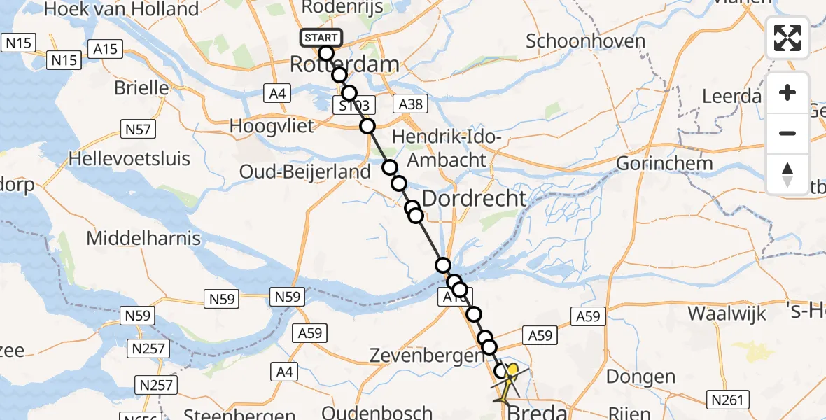 Routekaart van de vlucht: Lifeliner 2 naar Breda, Pilotenpad