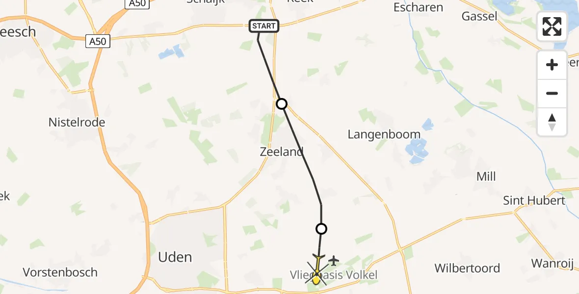 Routekaart van de vlucht: Lifeliner 3 naar Vliegbasis Volkel, Duifhuisstraat