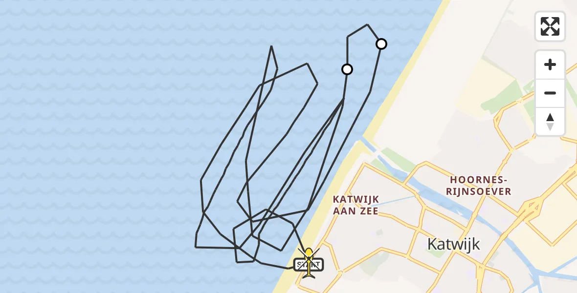Routekaart van de vlucht: Kustwachthelikopter naar Katwijk, Strandafrit Noordwijk 1C