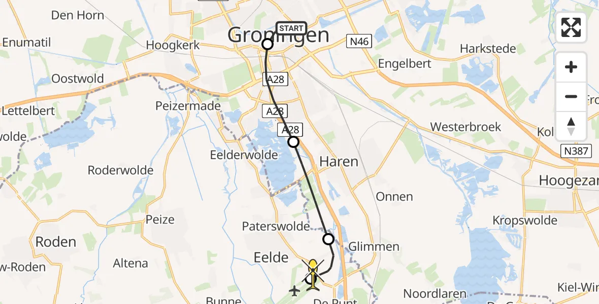 Routekaart van de vlucht: Lifeliner 4 naar Groningen Airport Eelde, Reitemakersrijge