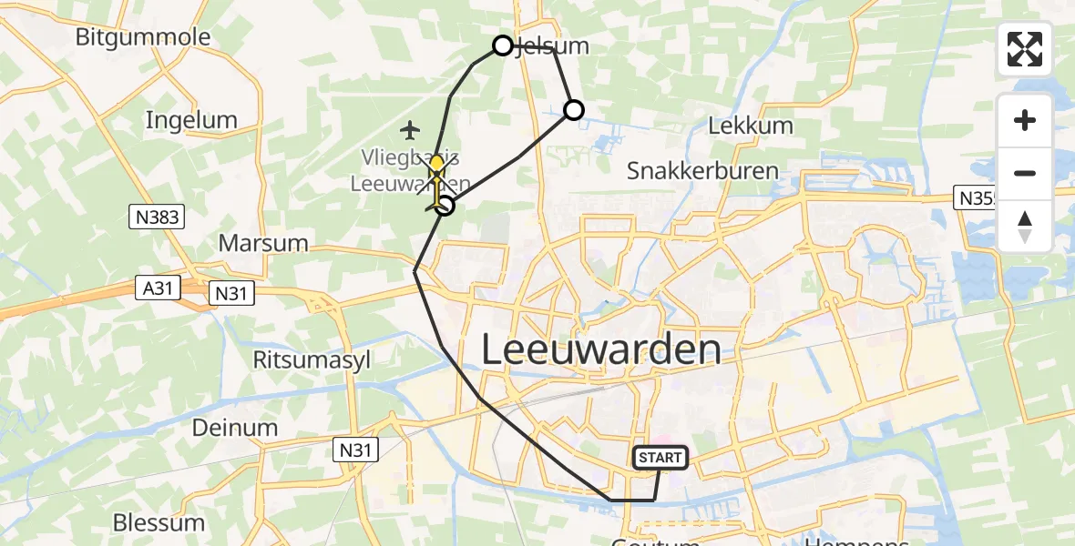 Routekaart van de vlucht: Ambulancehelikopter naar Vliegbasis Leeuwarden, Beatrixstraat