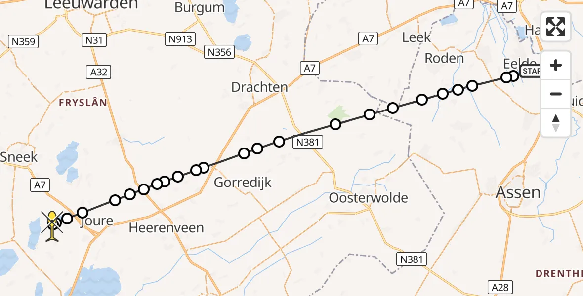 Routekaart van de vlucht: Lifeliner 4 naar Langweer, Molenweg