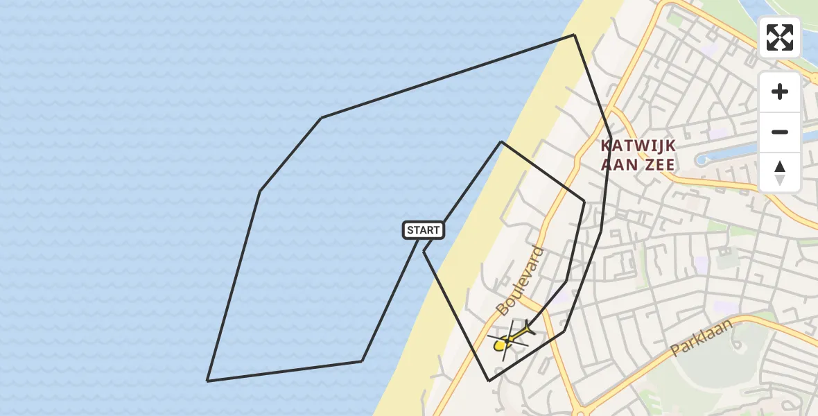 Routekaart van de vlucht: Politiehelikopter naar Katwijk, Boulevard Zeezijde