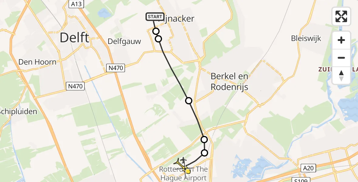 Routekaart van de vlucht: Lifeliner 2 naar Rotterdam The Hague Airport, Overgauwseweg
