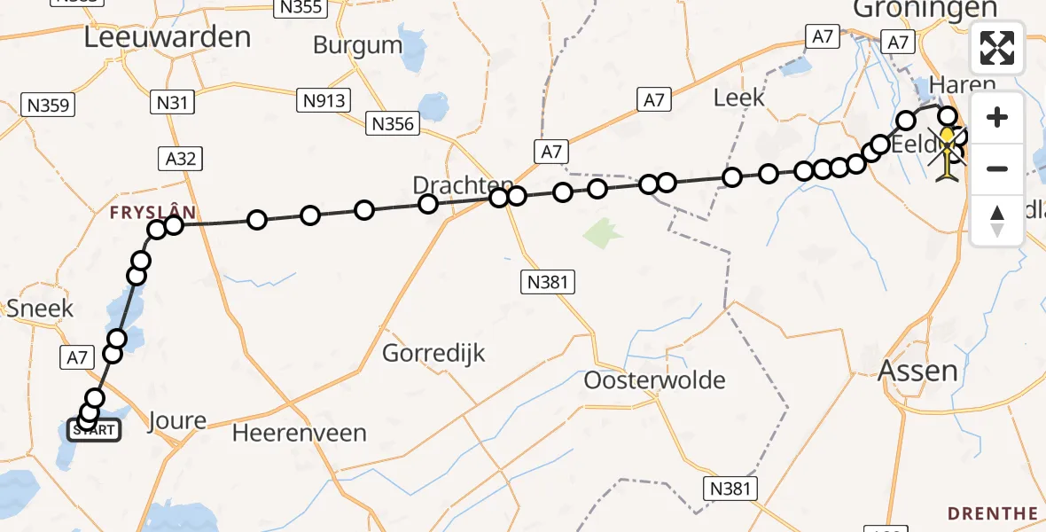 Routekaart van de vlucht: Lifeliner 4 naar Groningen Airport Eelde, Pontdyk
