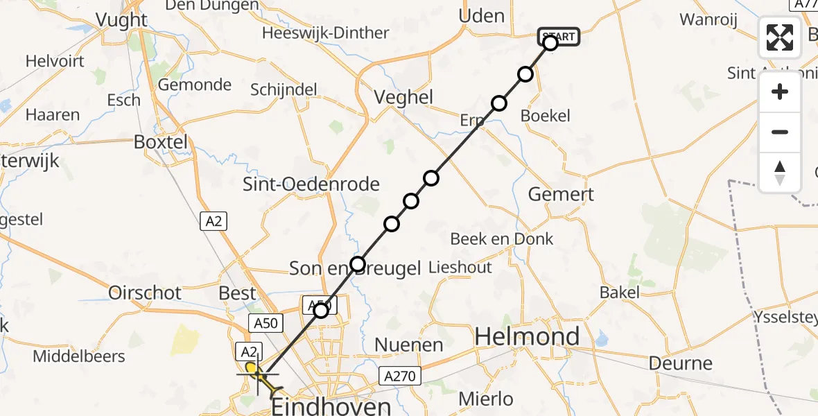 Routekaart van de vlucht: Lifeliner 3 naar Eindhoven, Zeelandsedijk