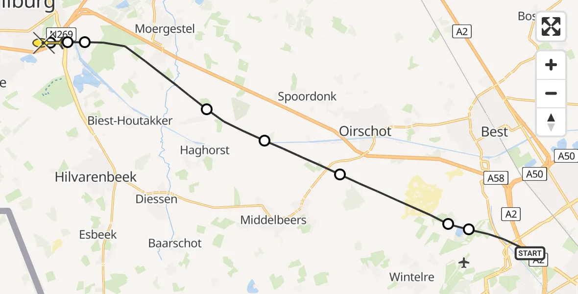 Routekaart van de vlucht: Lifeliner 3 naar Tilburg, Vensedijk