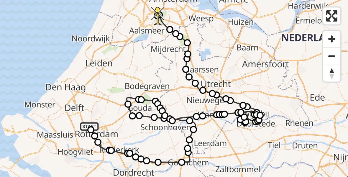 Vluchtroute Politiehelikopter van Rotterdam The Hague Airport naar Schiphol