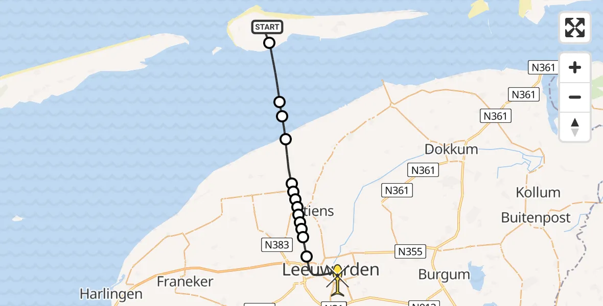 Routekaart van de vlucht: Ambulancehelikopter naar Leeuwarden, Looweg