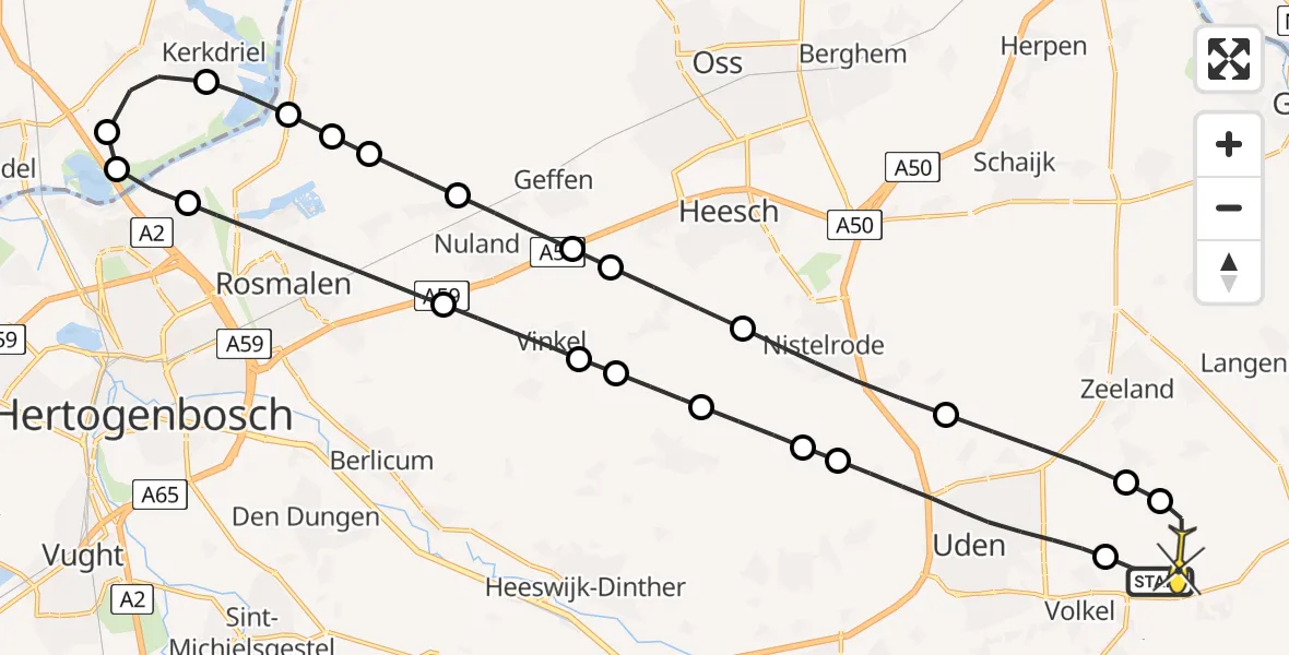 Routekaart van de vlucht: Lifeliner 3 naar Vliegbasis Volkel, Vliegeniersstraat