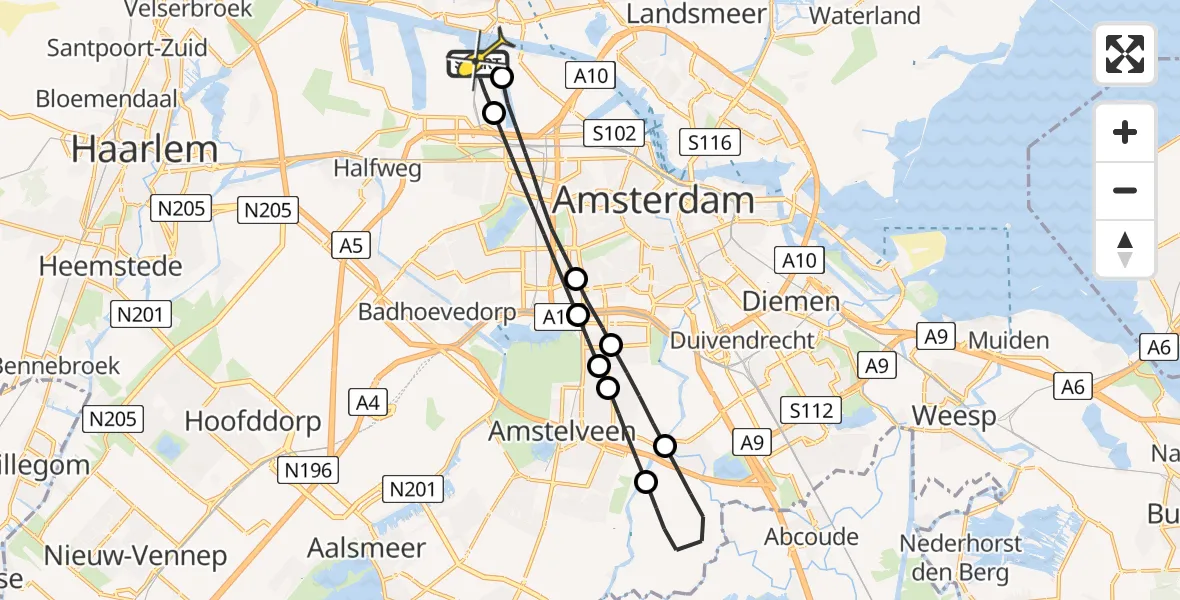 Routekaart van de vlucht: Lifeliner 1 naar Amsterdam Heliport, Maltaweg