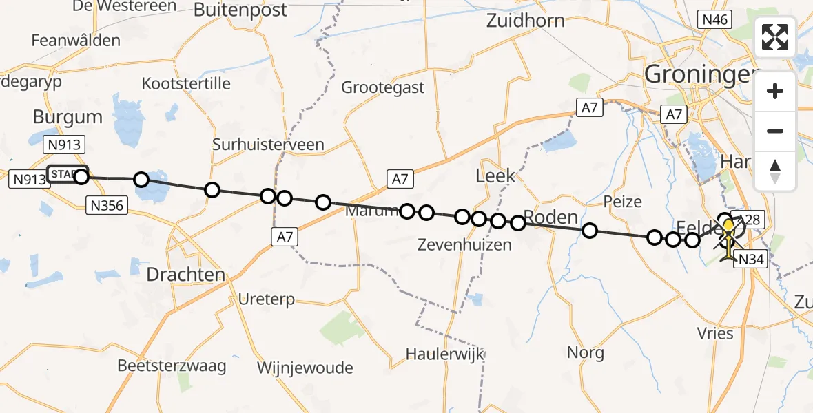 Routekaart van de vlucht: Lifeliner 4 naar Groningen Airport Eelde, Heidereed
