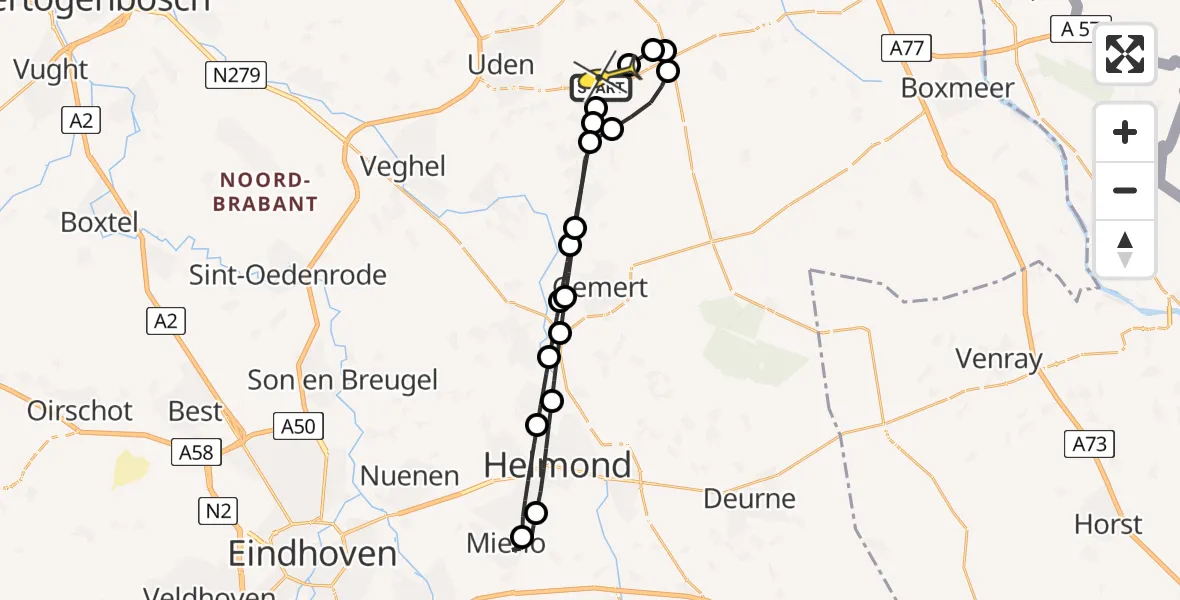 Routekaart van de vlucht: Lifeliner 3 naar Vliegbasis Volkel, Muizenstraat