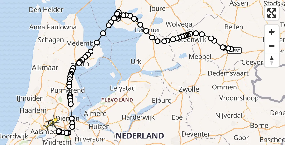 Routekaart van de vlucht: Politiehelikopter naar Schiphol, Voltastraat