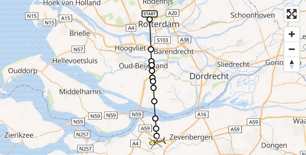 Routekaart van de vlucht: Lifeliner 2 naar Fijnaart, Zestienhovensekade