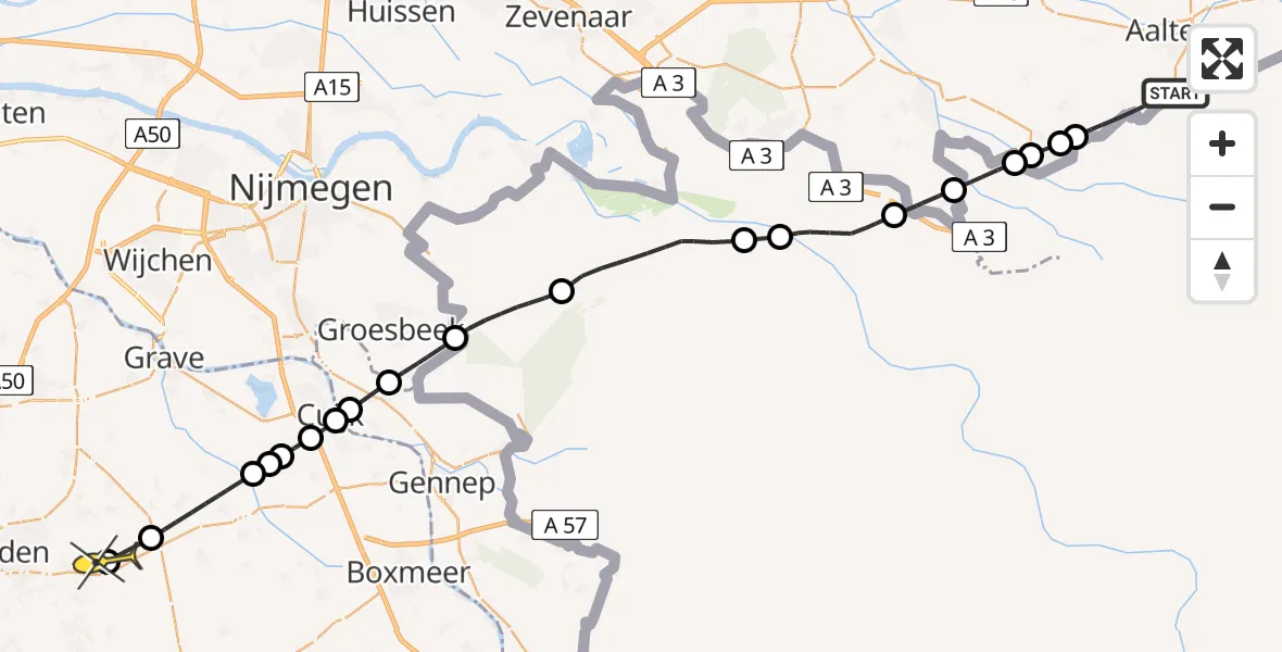 Routekaart van de vlucht: Lifeliner 3 naar Vliegbasis Volkel, Middelkampweg
