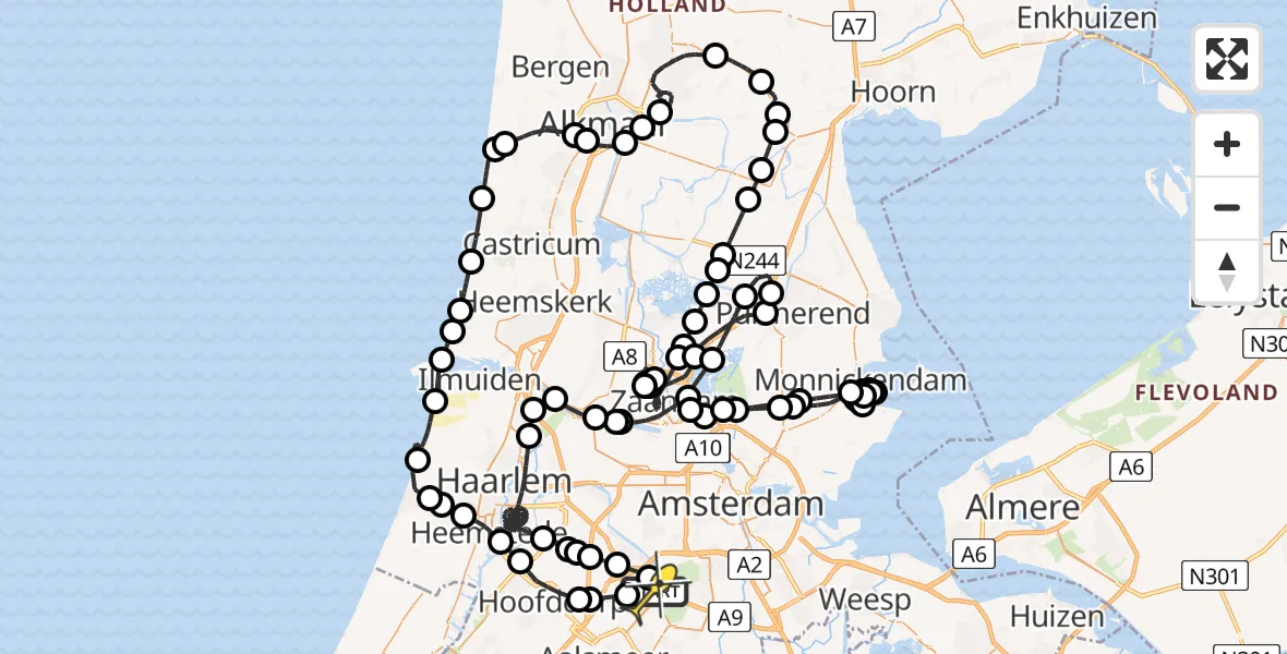 Vluchtroute Politiehelikopter van Schiphol naar Schiphol