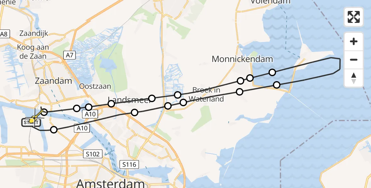 Routekaart van de vlucht: Lifeliner 1 naar Amsterdam Heliport, Westhaven