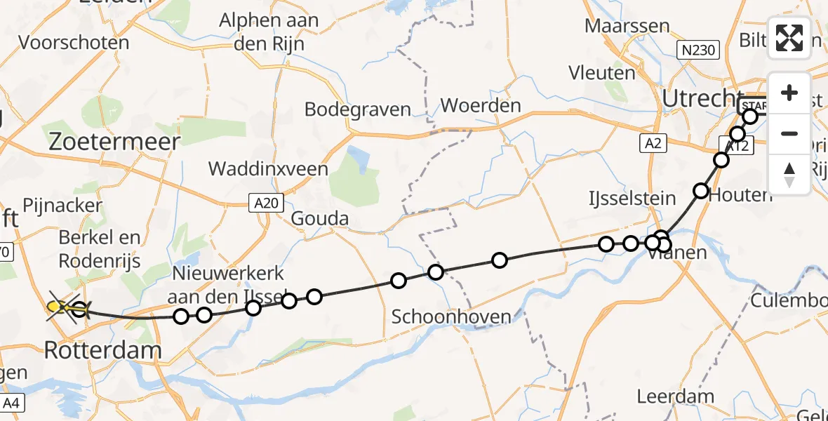 Routekaart van de vlucht: Lifeliner 2 naar Rotterdam The Hague Airport, Hoge Bospad