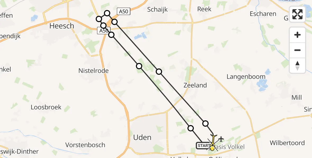 Routekaart van de vlucht: Lifeliner 3 naar Vliegbasis Volkel, Zeelandsedijk